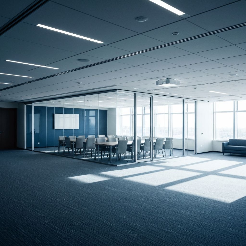 Institutional research environment with calm lighting and depth